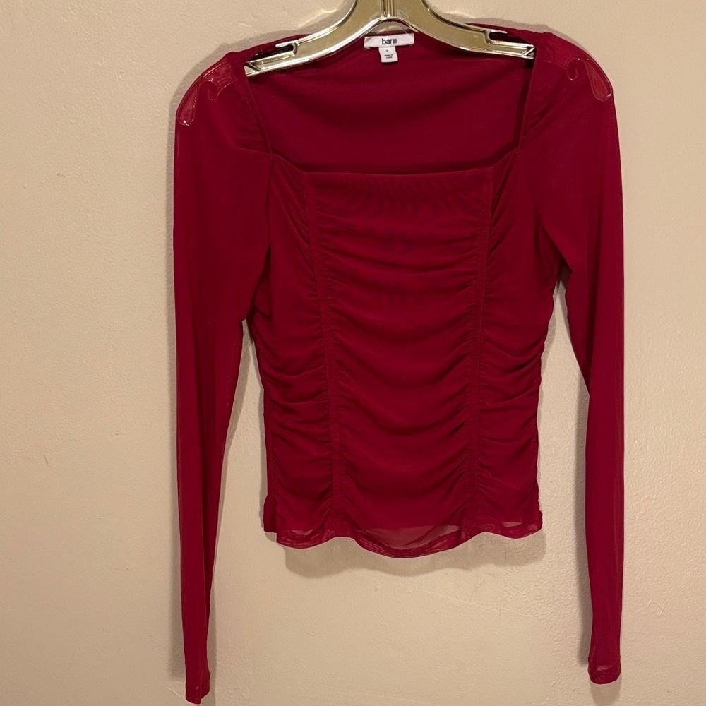 Bar III Red Long Sleeve Ruched Blouse